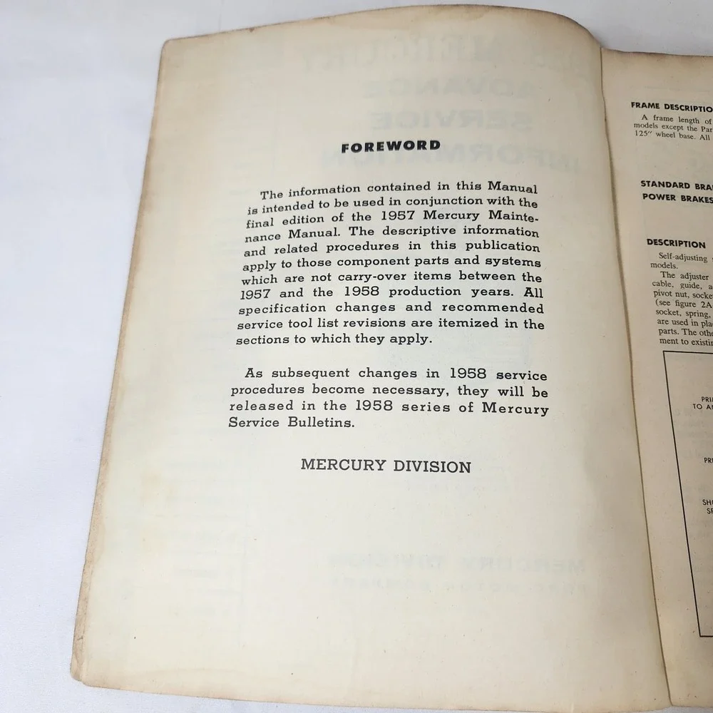 1958 Mercury Dealer Advance Maintenance Manual‎ ORIGIONAL